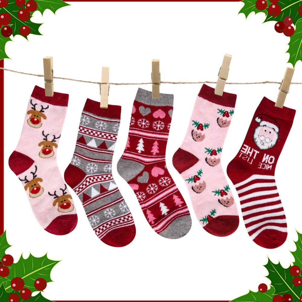 5 Pairs Women's Thermal Christmas Socks for Winter, Soft Knitted Wool Socks, Birthday Christmas for Women - Image 4