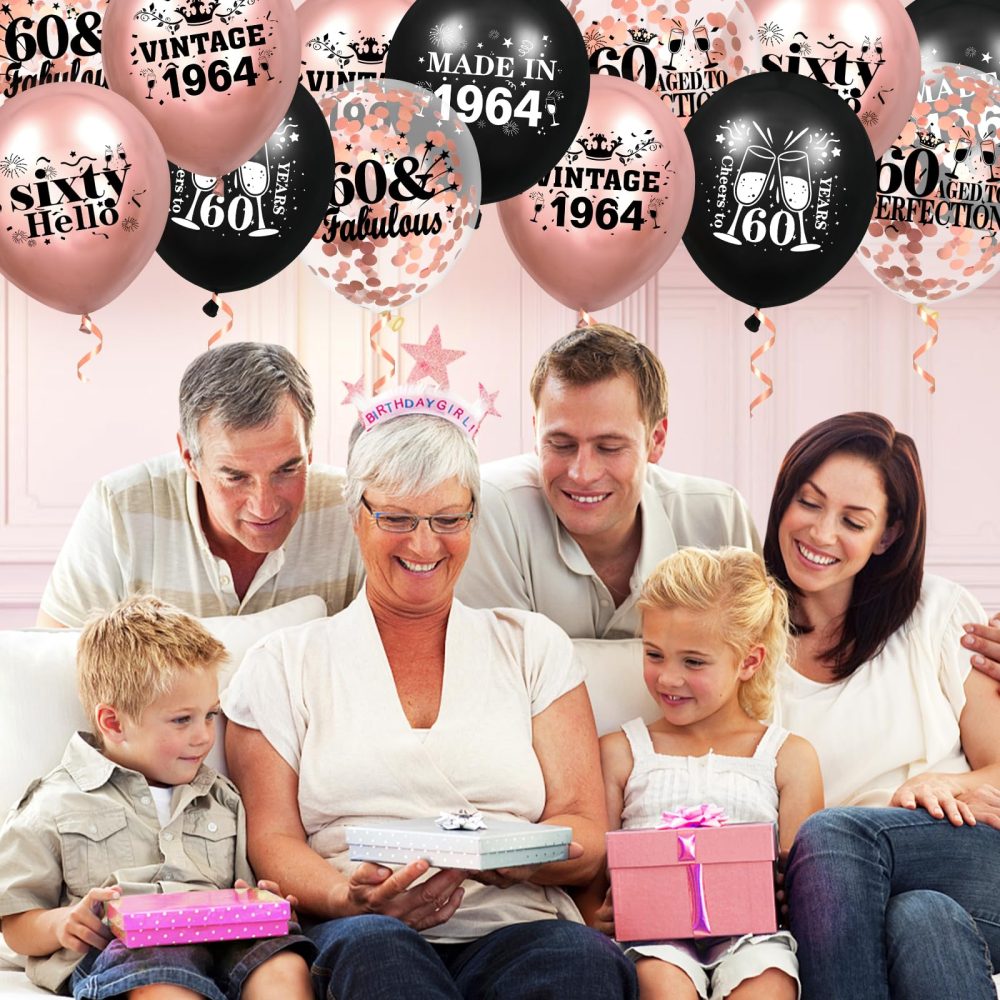 60th Birthday Balloons for Women 18Pcs Rose Gold and Black 1964 Balloons 60th Birthday Party Decorations 12 inch Vintage Confetti Latex Balloons Party Supplies for 60th Birthday Anniversary Party - Image 6