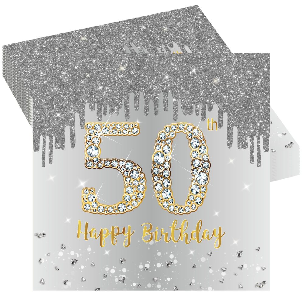 20Pcs 50th Birthday Silver Paper Napkins,50th Grey Silver Men Women Birthday Party Serviettes,Happy 50th Birthday Tableware Decoration for Women,Men,Him,Her 50th Birthday Gifts Party Supplies