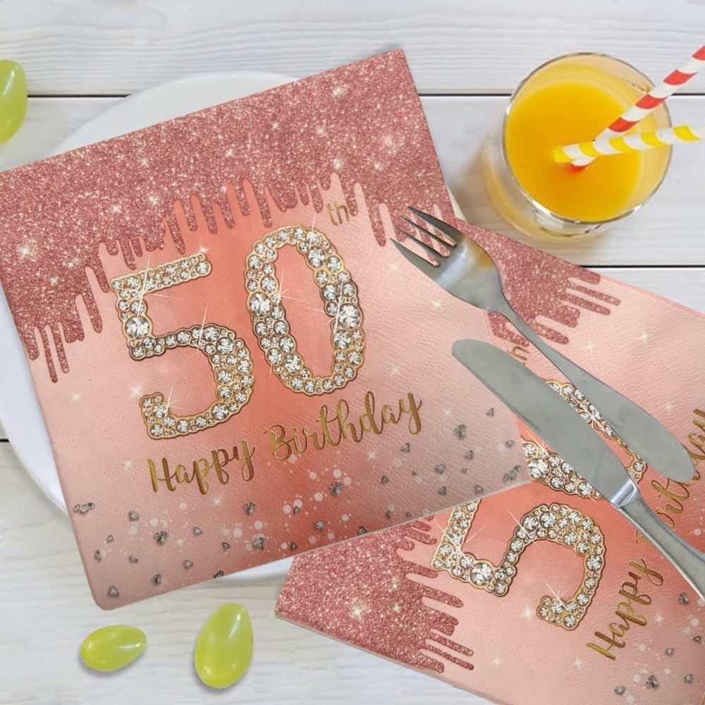 70th Birthday Party Tissue 20pcs Rose Gold 70th Napkins Serviettes,Happy 70th Birthday Paper Serviettes Napkins for Ladies Women 70th Birthday Table Decorations, 70th Table Napkins for Her - Image 3