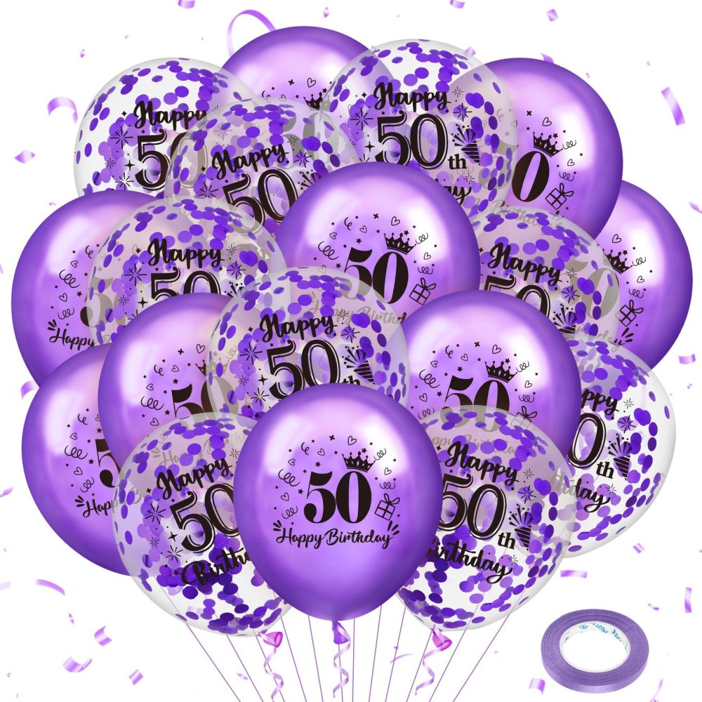 50th Birthday Balloons 18Pcs Purple Happy 50th Birthday Balloons Confetti Balloons Purple 50th Birthday Party Decorations Balloons for Women 50 Years Old Anniversary Birthday Decor Supplies 12 inches