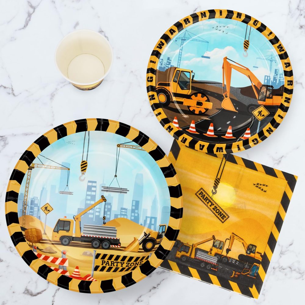PARTY GO 96 Pcs Construction Birthday Tableware Set, Paper Plates Cups and Napkins, Disposable Dinnerware Party Supplies for Birthday Party Wedding Baby Shower Engagement Decorations Serve 24 Guests - Image 6