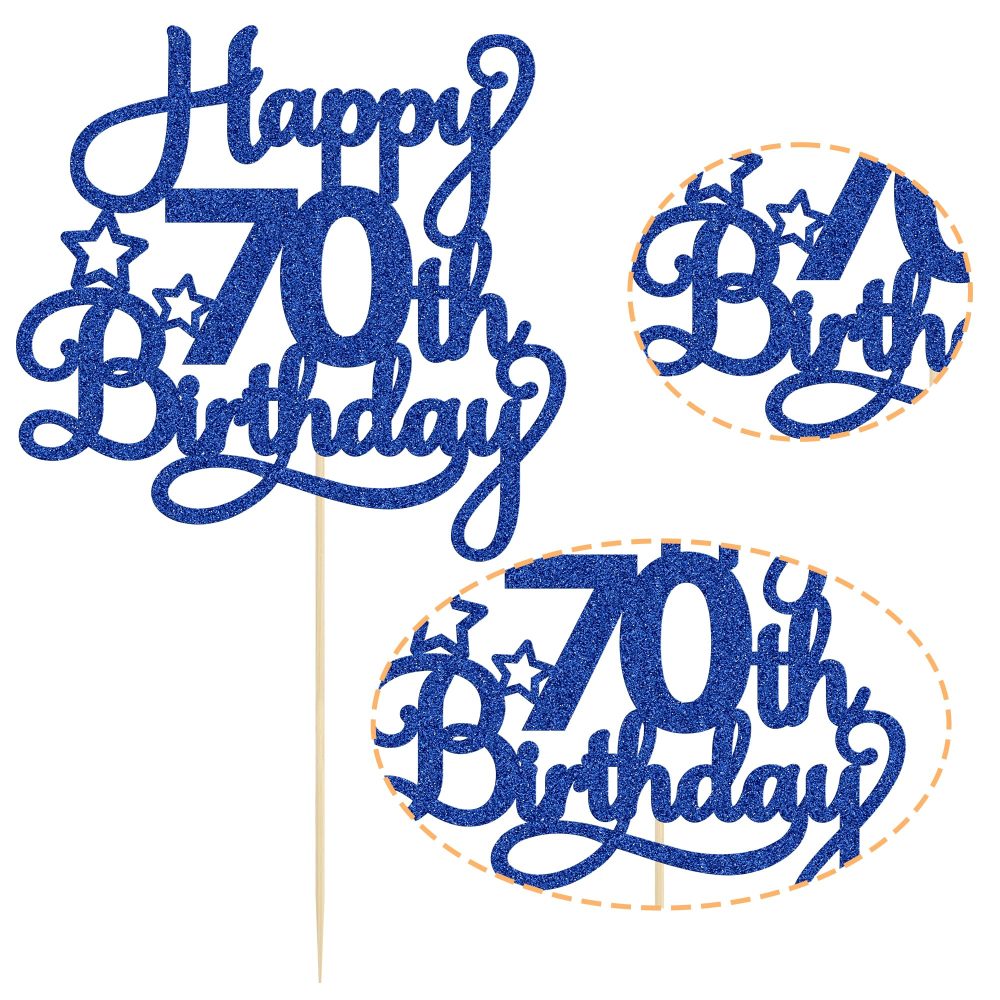1 Pack Happy 70th Birthday Cake Topper Blue Glitter 70 & Fabulous Cheers to 70 Years Old 70th Birthday Cake Pick for Celebrating 70th Birthday Anniversary Party Cake Decorations Supplies - Image 6