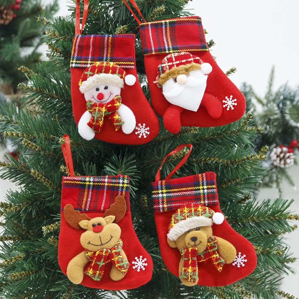 8PCS Mini Christmas Stockings Gift Treat Bags Small Christmas Stockings Santa Snowman Reindeer Xmas Stocking Hanging Christmas Stockings for Xmas Party Gift Filler Fireplace Christmas Tree Decoration - Image 6