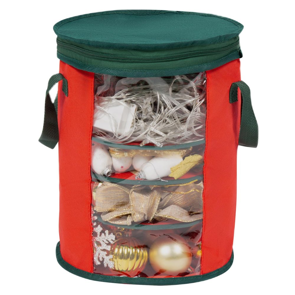Albert Austin Christmas Tree LED Lights Storage Xmas Lights Ornaments Storage with Dual Zip 4 Compartments Storage Holder for 800 Lights Space Saving Carry Handles Foldable Xmas Lights Organiser