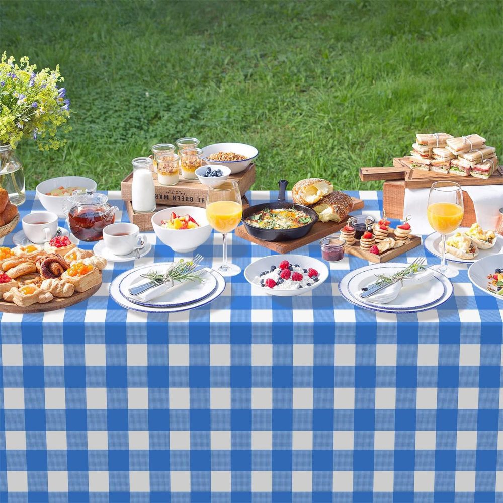 2pack Blue Gingham Checkered Table Cloth Party,137*274cm Wipe Clean Checkered PVC TableCloth Plaid Tablecloth Rectangular Light Blue Disposable Table Cover for Parties BBQ Picnic Birthday Wedding - Image 2