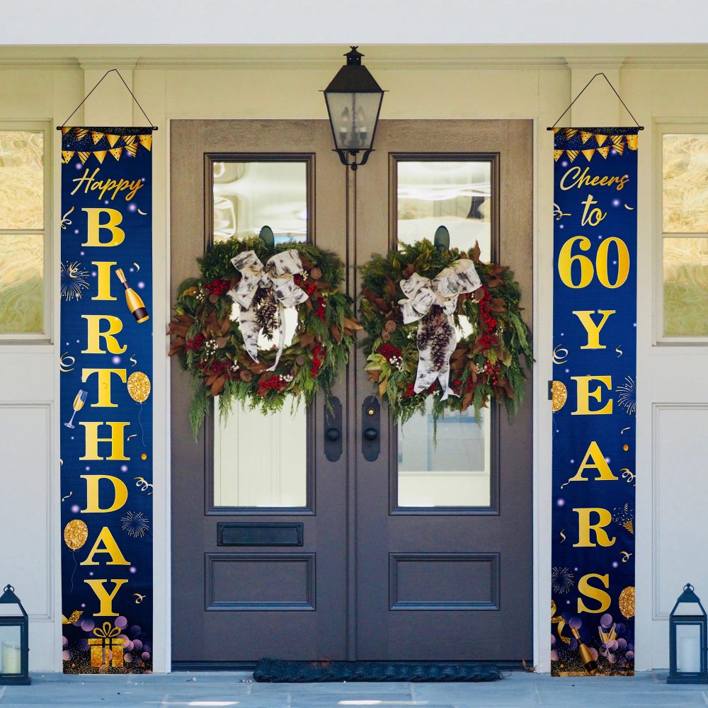Happy 80th Birthday Party Decorations Blue Gold 80th Birthday Door Banner Porch Hanging Banner, 80th Birthday Door Decorations for Women Men 80 Year Old Indoor Outdoor Garden Blue Gold - Image 2