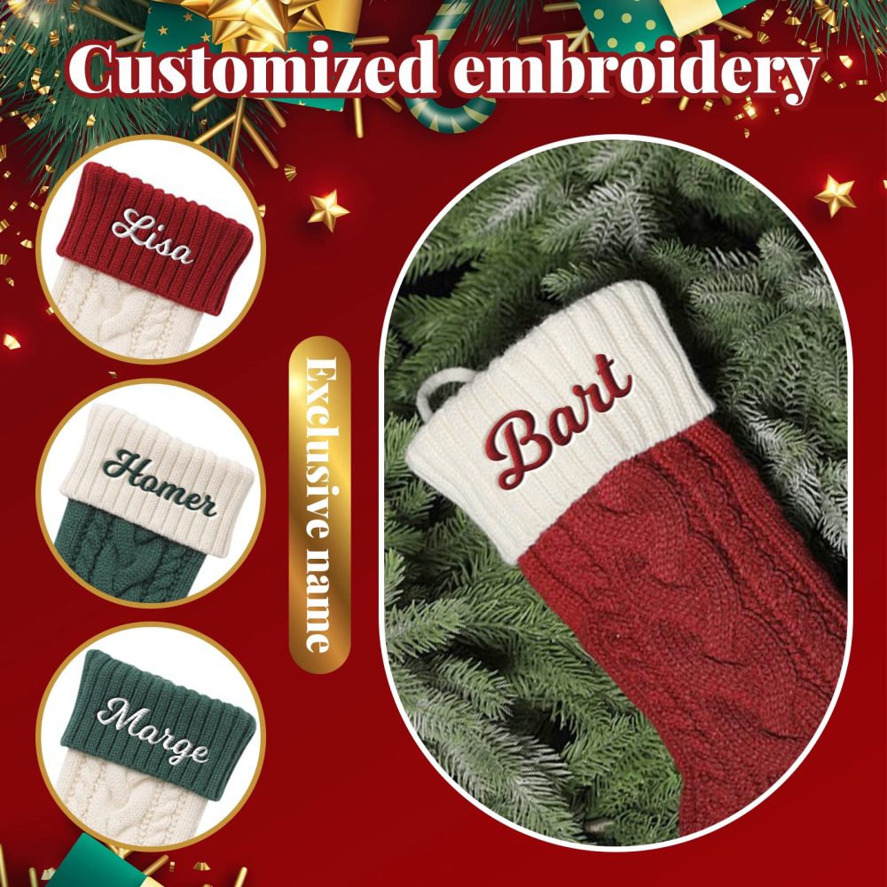 Personalised Christmas Stockings Custom Name Family Christmas Stockings 18” Large Knit Knitted Xmas Stocking for Kids, Rustic Farmhouse Fireplace Hanging Ornament Christmas Holiday Party Decoration - Image 4