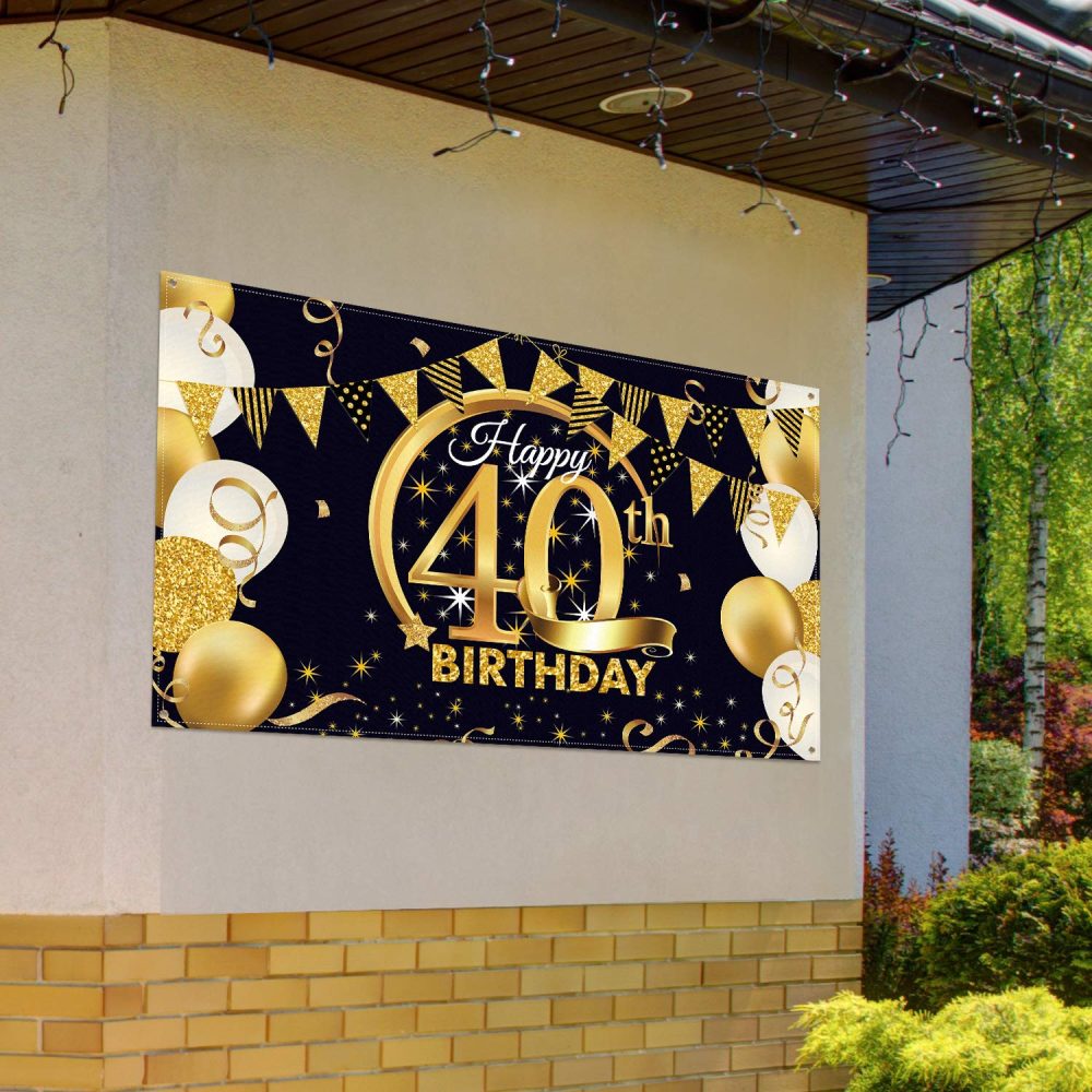 40th Birthday Party Decoration, Extra Large Fabric Black Gold Sign Poster for 40th Anniversary Photo Booth Backdrop Background Banner, 40th Birthday Party Supplies, 72.8 x 43.3 Inch (Style B) - Image 3