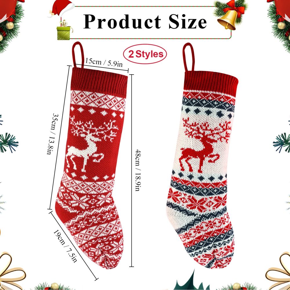 Feelava 46CM Knit Christmas Stocking 18inch Reindeer Knitted Xmas Stocking Boot Xmas Ornaments Bag Traditional Hanging Bags for Family Holiday Party Decorations,2 Pack - Image 7
