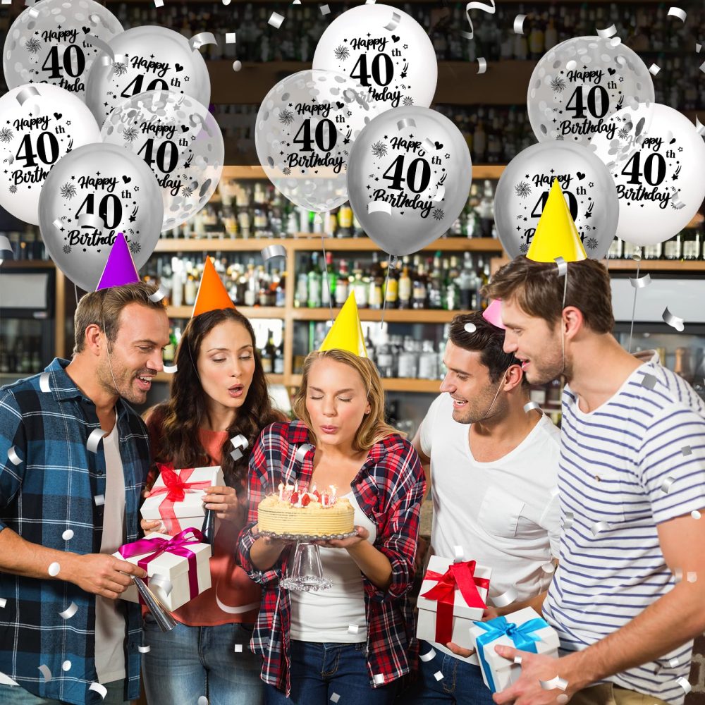 40th Birthday Balloons Decorations White Silver 18pcs Happy 40th Birthday Party Confetti Balloons Latex for Women Men Happy 40th Birthday Anniversary Party Supplies Decor 12 inches Indoor Outdoor - Image 5
