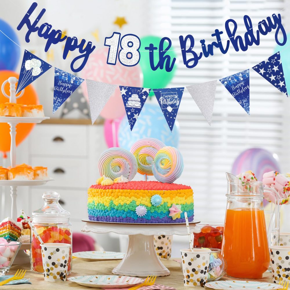 Happy 18th Birthday Banner Blue Happy Birthday Triangle Flag Banner Party Decorations Bunting Flags Party Supplies Decoration 18th Birthday Banners for Men WomenA8LSLQZH - Image 4