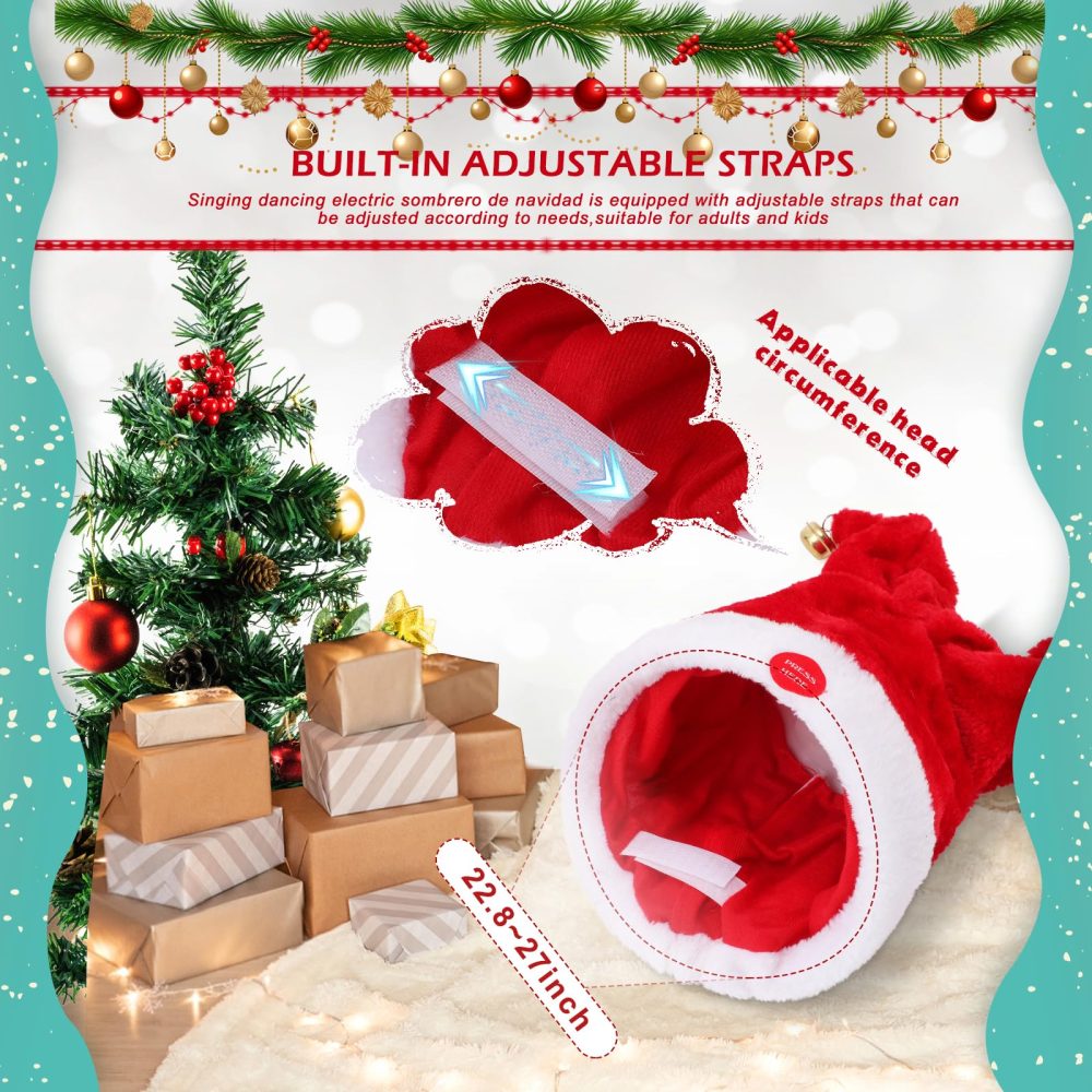 Gfilay Music Swinging Electric Christmas Hat Dancing Bells Plush Singing and Dancing Electric Santa Hat Interactive Musical Christmas Hat for Adults Kids Gift Funny Christmas Decor,27" - Image 5