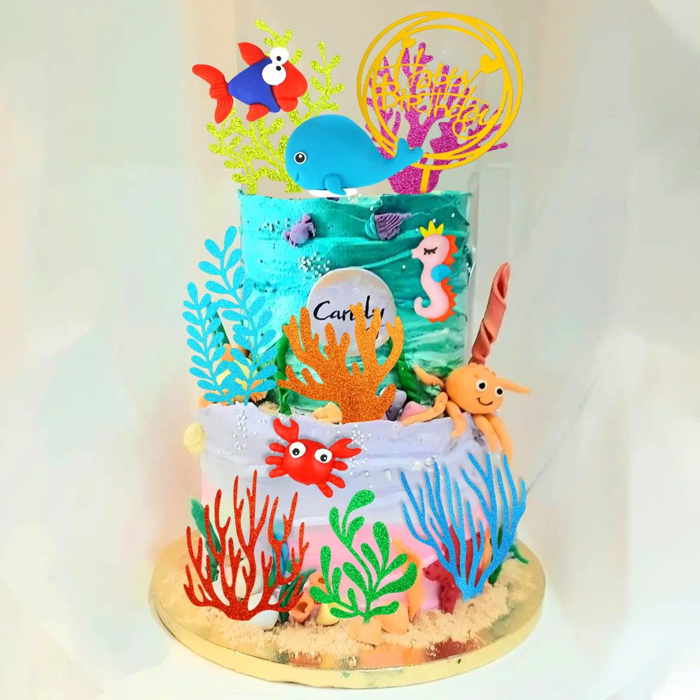 15 PCS Sea Ocean Theme Birthday Cake Decoration Toppers Fishing Cake Ocean Animals Sea Cake Decorations for Under the Sea Theme Baby Shower Birthday Party Supplies - Image 3