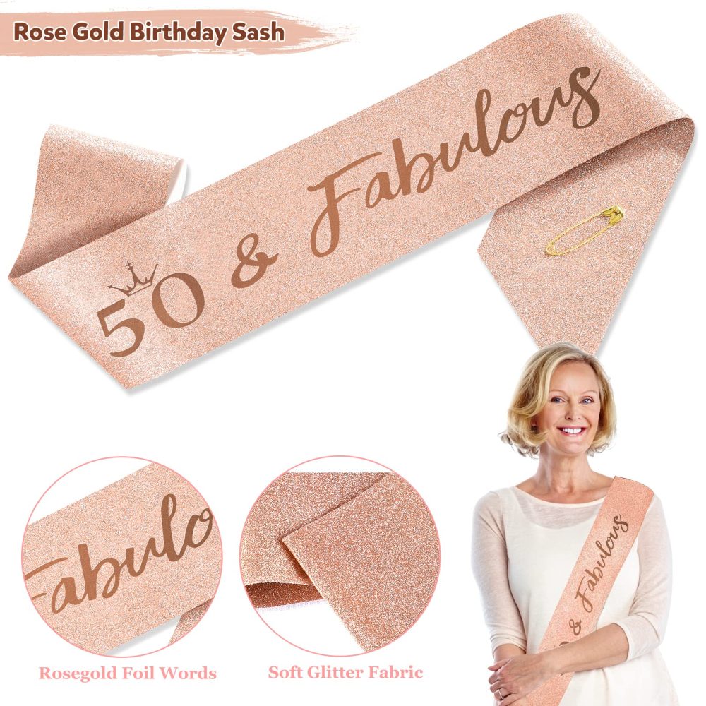 Jonvell 50th Birthday Sash and Tiara Crown Rose Gold 50th Sash Rhinestone Tiara Crown Birthday Cake Topper for Women 50th Birthday Gift Party Decorations Supplies - Image 5