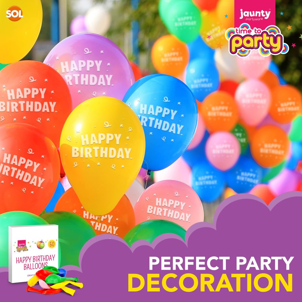 jaunty partyware 50pk Happy Birthday Balloons 9" | Party Balloons Pack Boys Girls | Latex Balloons | Multicoloured Birthday Balloon | Birthday Baloons for Party | Balloons for Birthday | Ballons - Image 3