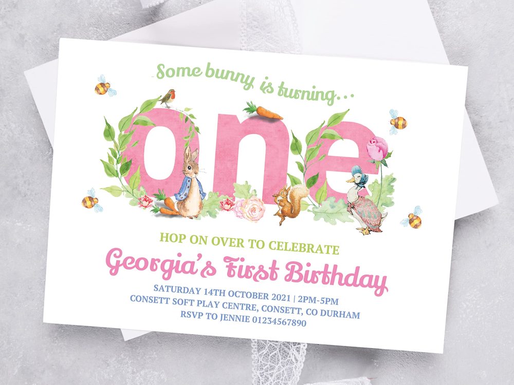 10 Personalised Peter Rabbit Kids Boy Girl 1st First Birthday Party Invitations Invites ANY AGE - Image 7