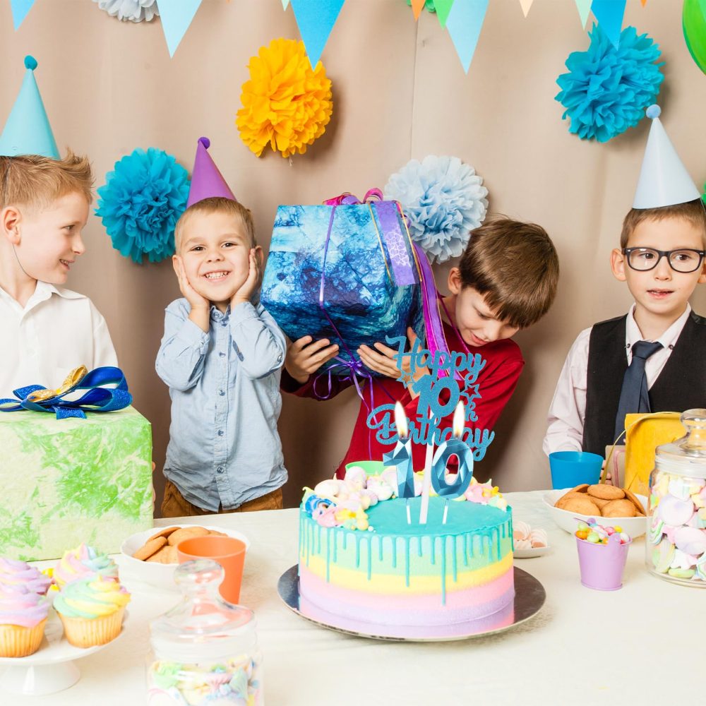 mciskin Happy 1st Birthday Candles Cake Toppers Set, Blue Number 1 Candle for Cake, Birthday Candles Cake Toppers for Girls Boys Birthday Decorations, Blue Silver Star Cake Toppers for Birthday Cake - Image 2
