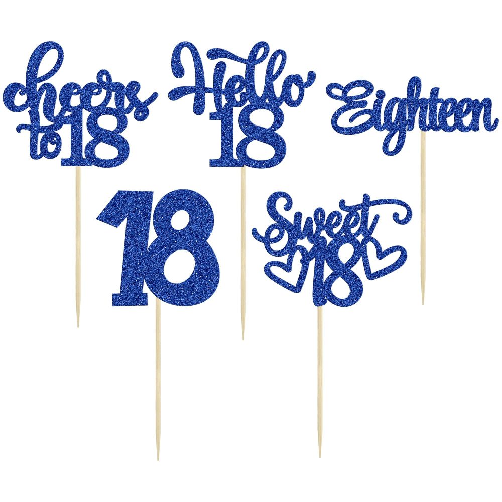 30Pcs18th Birthday Cupcake Toppers Eighteen Happy 18th Cupcake Picks Sweet 18 Cheers to 18 Cake Decorations for 18th Birthday Anniversary Party Supplies Deep Blue Glitter - Image 6