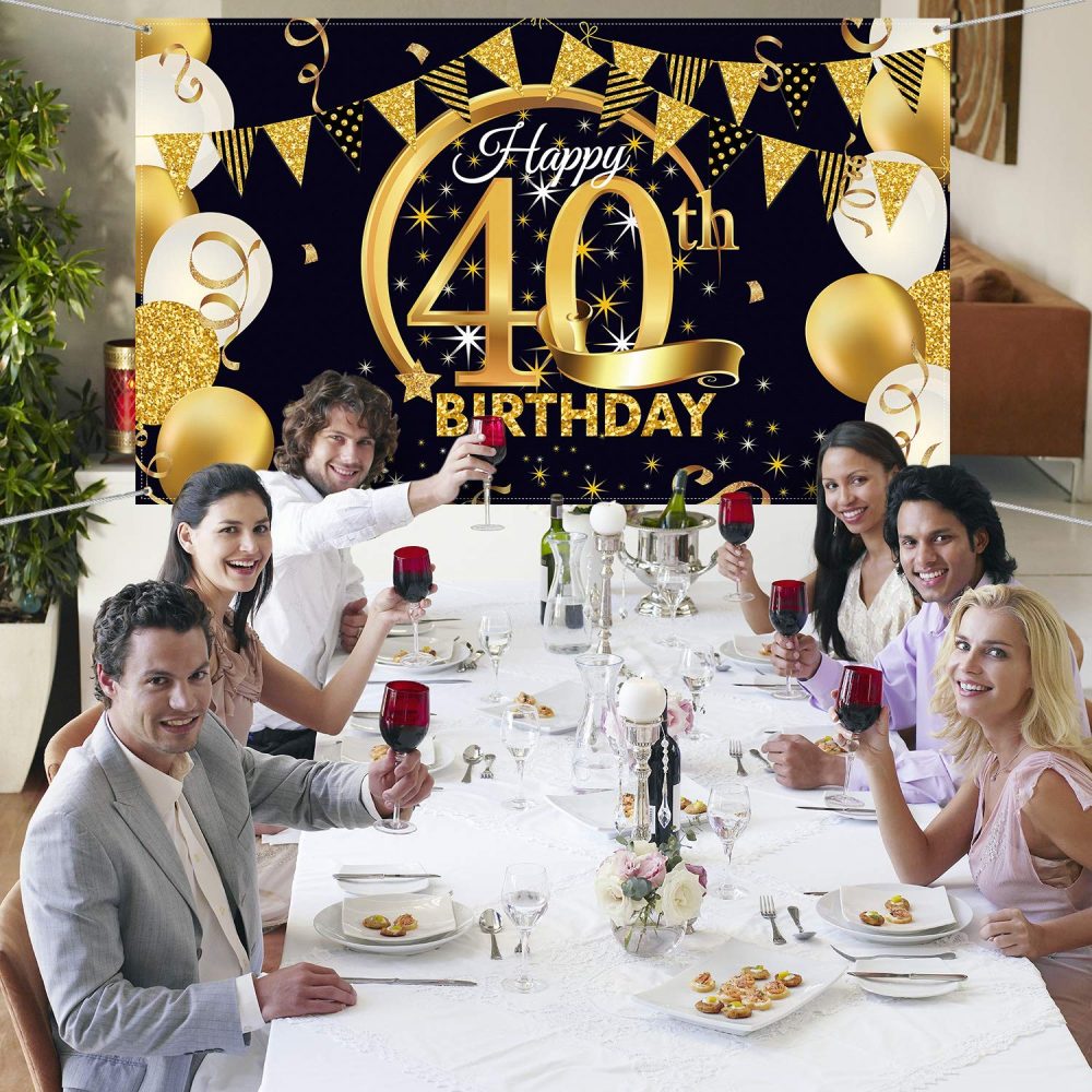 40th Birthday Party Decoration, Extra Large Fabric Black Gold Sign Poster for 40th Anniversary Photo Booth Backdrop Background Banner, 40th Birthday Party Supplies, 72.8 x 43.3 Inch (Style B) - Image 6