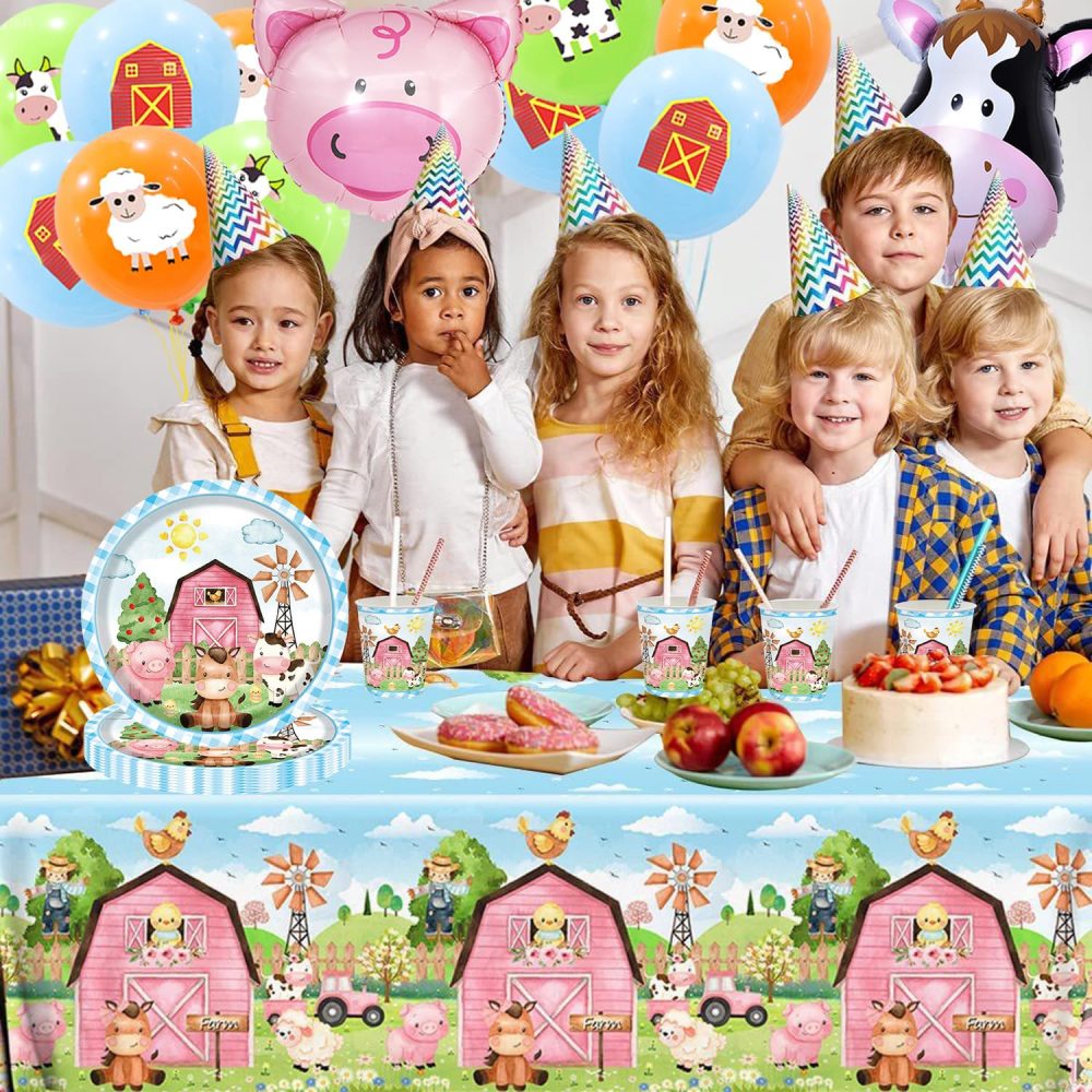 80 Pcs Farm Party Tableware Set, Children's Birthday Party Decorations, Animal Party Supplies, Farm Animal Plates, Paper Cups, Paper Towels, Balloons (20 Guests) - Image 5