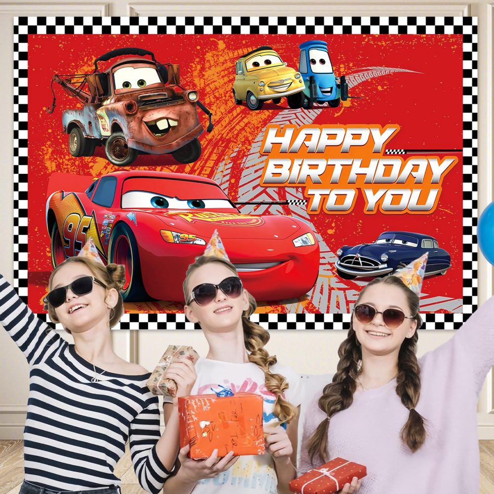 Dekewe Cars Happy Birthday Banner, Happy Birthday Decorations Backdrop, Cartoon Theme Background Photography, Birthday Party Decorations Supplies for Boys Girls Kids, 100cm x 150cm - Image 3