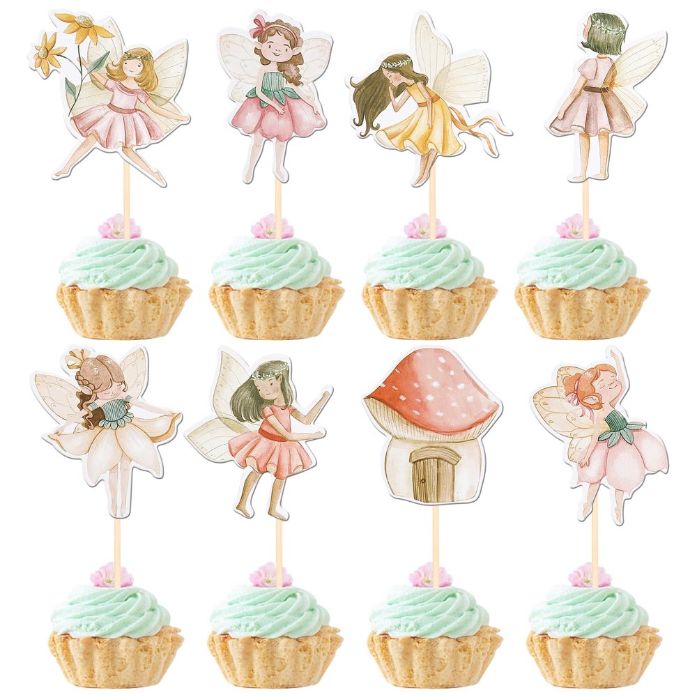 Xsstarmi 40 Pack Fairy Cupcake Toppers Double Sided Mushroom House Flower Fairy Garden Party Cupcake Picks for Fairy Theme Baby Shower Wedding Birthday Party Cake Decorations Supplies