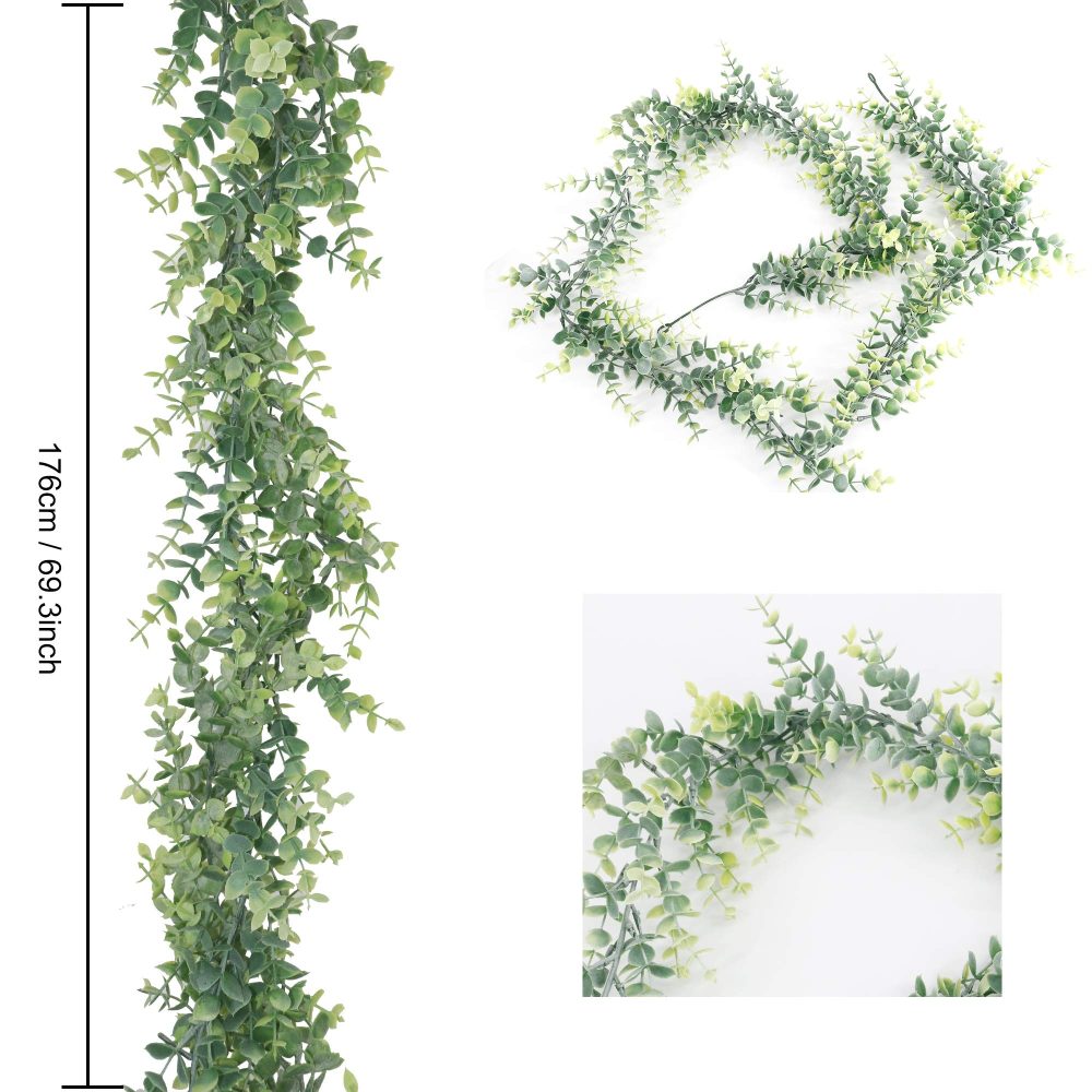GraduationMall Faux Eucalyptus Garland Plant,2 Pack 12ft Artificial Foliage Fake Leaves,Ivy Vine Greenery Garland for Wedding Party Home Decor - Image 4