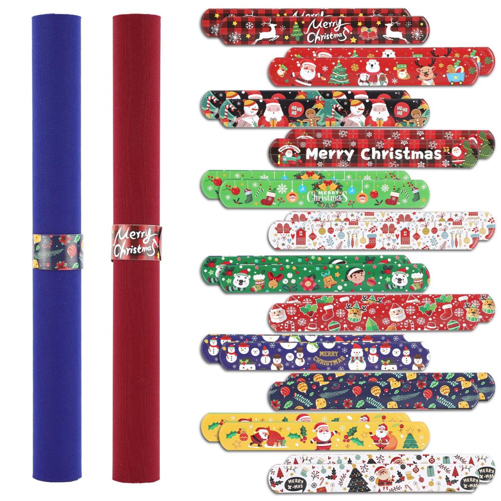 XIHIRCD 24pcs Christmas Wrapping Paper Roll Holder Clips, 8.7x1.2in Holiday Flip Wraps 12 Designs Gift Wrap Buddies Clamps Strips Flip Stabilizer Slap Bands Tool for Xmas Gift Organization Storage