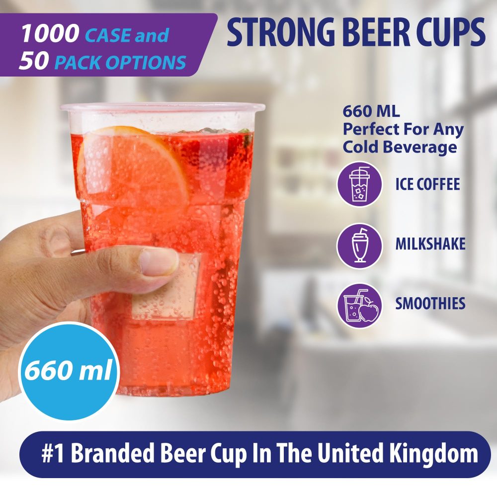 Choice Dining® Pack of 50 Strong Reusable & Washable Dinnerware Pint Glasses Beer Cups Great for Party's and All Types of Events, Celebrations 660ml - Image 2