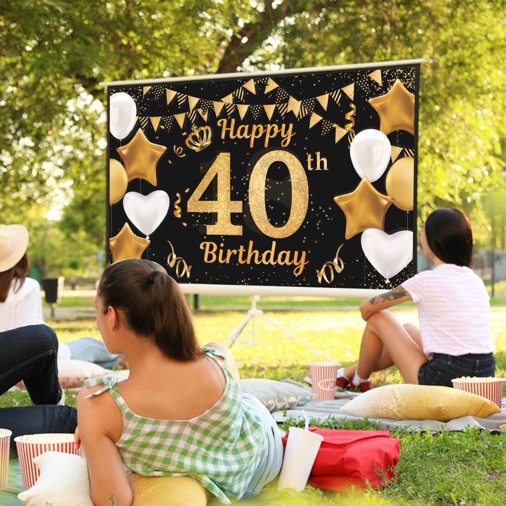 Happy 40th Birthday Banner Black Gold 40th Photo Backdrop Birthday Party Background Supplies Backdrop Props, Birthday Decorations (40th) - Image 6