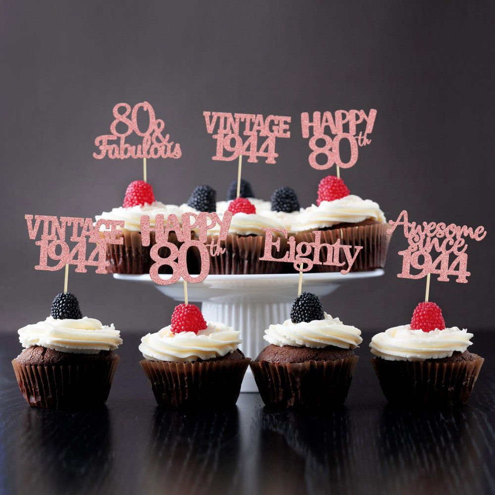Gyufise 30Pcs Rose Gold Vintage 1944 Cupcake Toppers 80th Birthday Cupcake Toppers Awesome Since 1944 Hello 80 Cake Topper Seventy 80 & fabulous Cupcake Picks 80th Birthday Cake Decorations Supplies - Image 4
