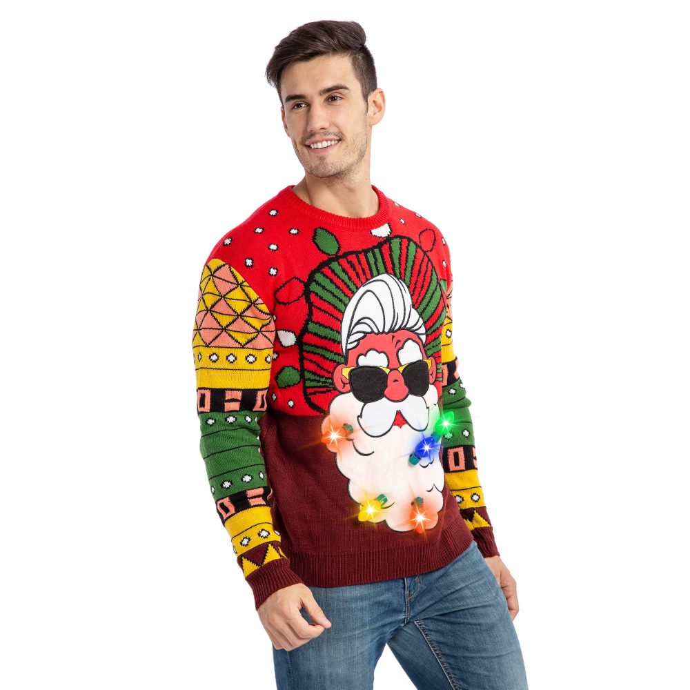 JOYIN Mens LED Light Up Christmas Holiday Ugly Jumpers with Built-in Light Bulbs Ugly Christmas Sweater(XL, Red Santa) - Image 3