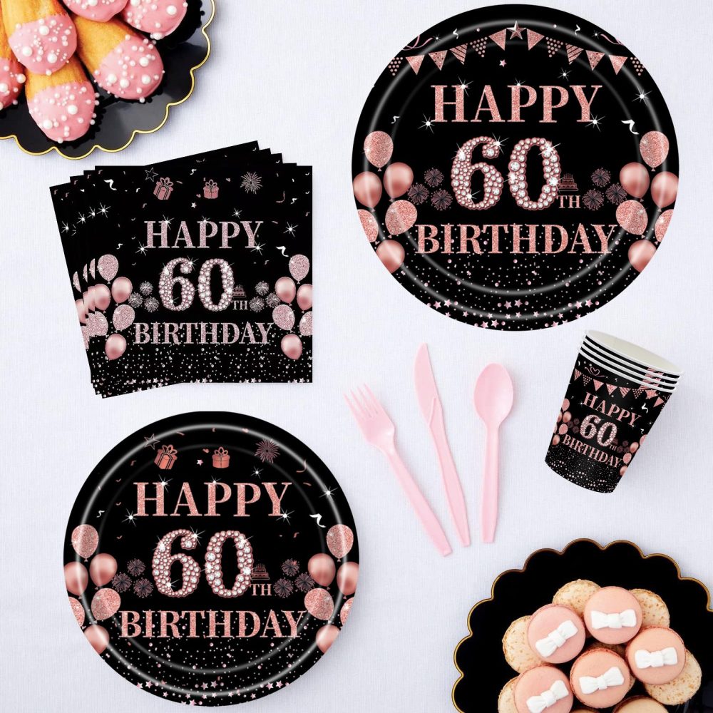 60th Serviettes Napkins,Black Rose and Gold Serviettes 60th Birthday Napkins for Women Women,20Pcs Napkins Disposable Tableware,Tissue Luncheon Paper Napkin for Women,Kids 60th Birthday Party Supplies - Image 6