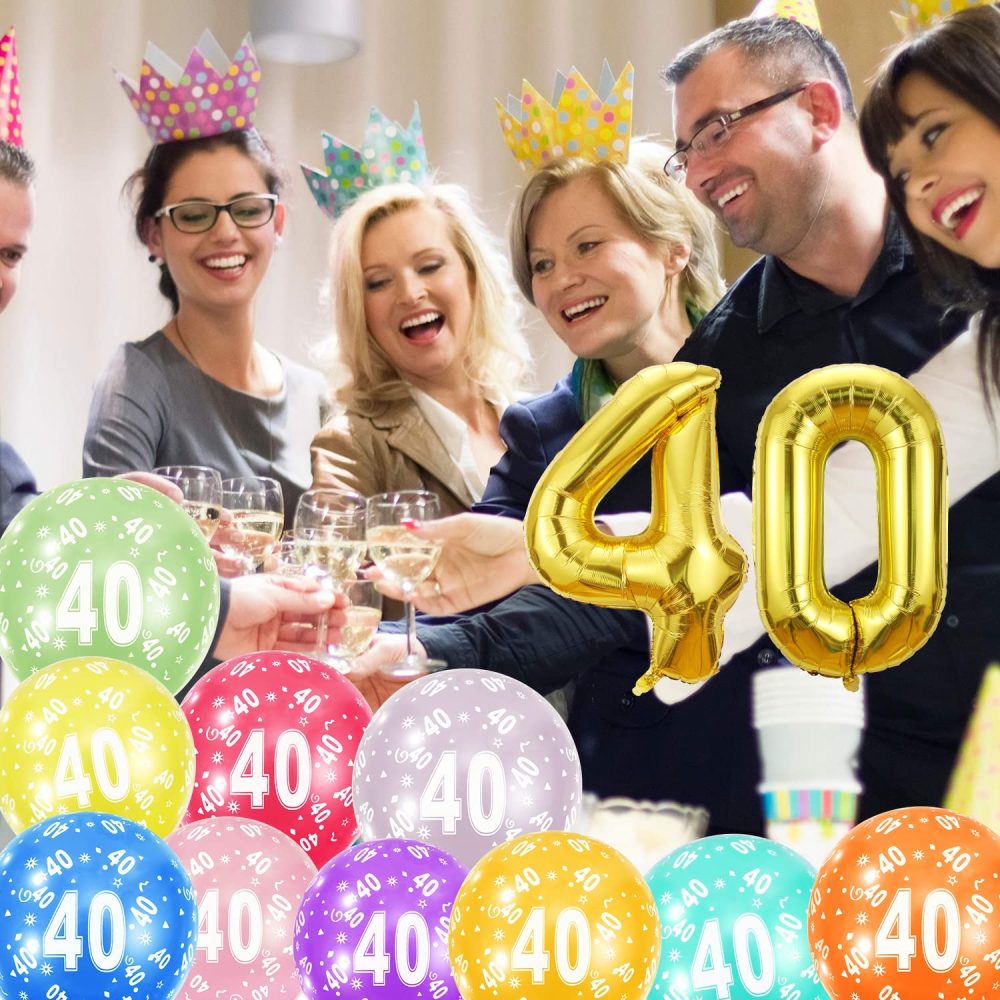 40th Birthday Balloons Set,Gold Number 40 Balloon and 20pcs 12" Multicoloured Numbers Printed Latex Age Balloons,Birthday Balloons for Women Men Birthday Decorations,40th Anniversary Party Supplies - Image 3