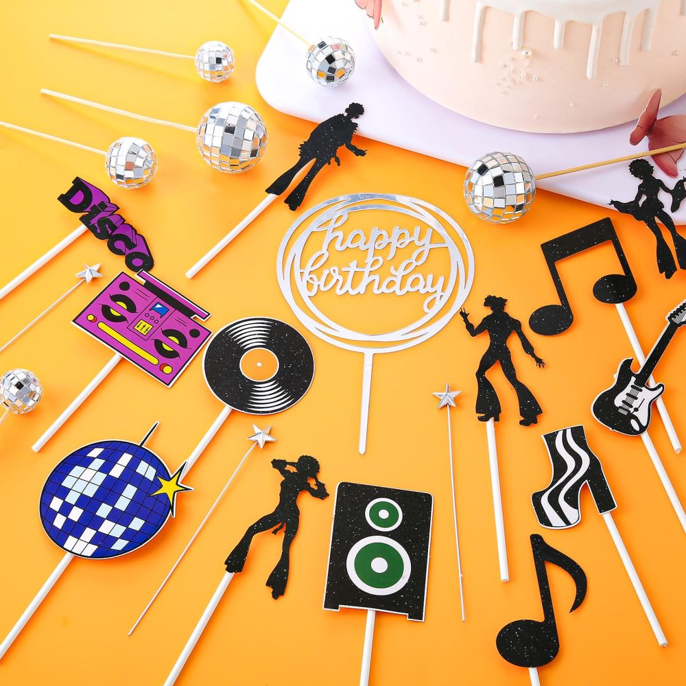 Disco Ball Cake Decorations, 35 PCS Disco Ball Cake Toppers Cupcake Toppers Cake Picks 1970s Disco Themed Cake Toppers for Disco Theme 70's Party Supplies (3 Size) - Image 3