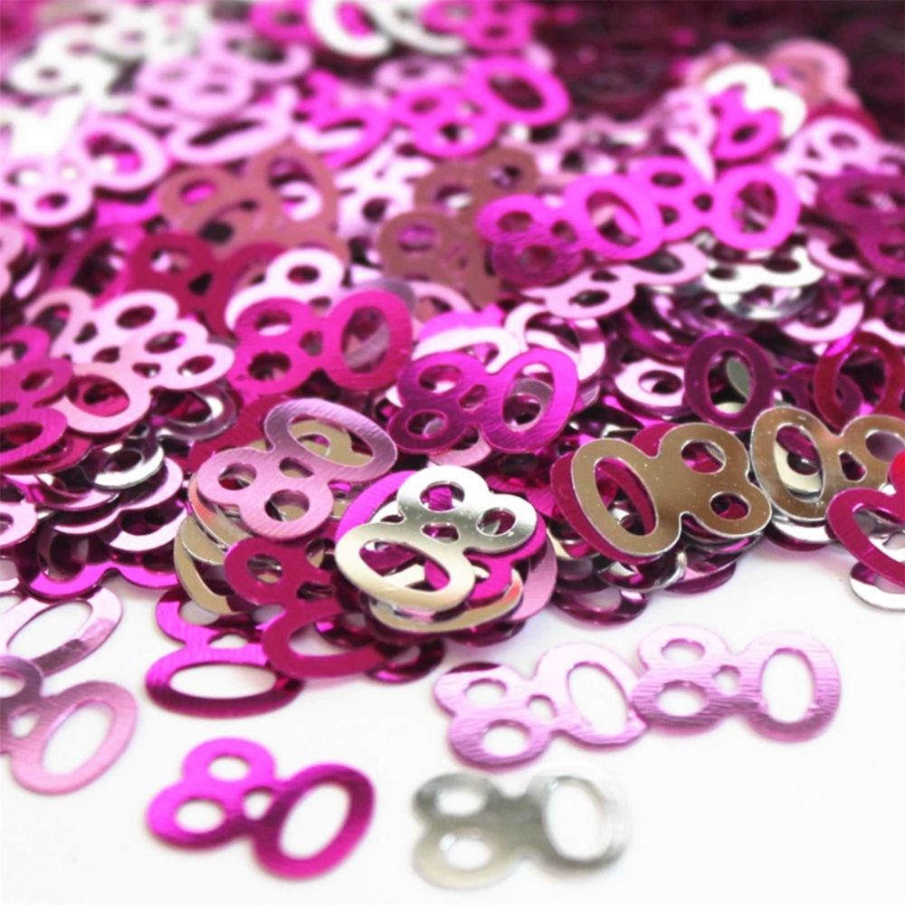 28g Pink & Silver 80th Birthday Confetti Foil Metallic Glitz Table Scatter Sprinkles Age Bday Party Decorations