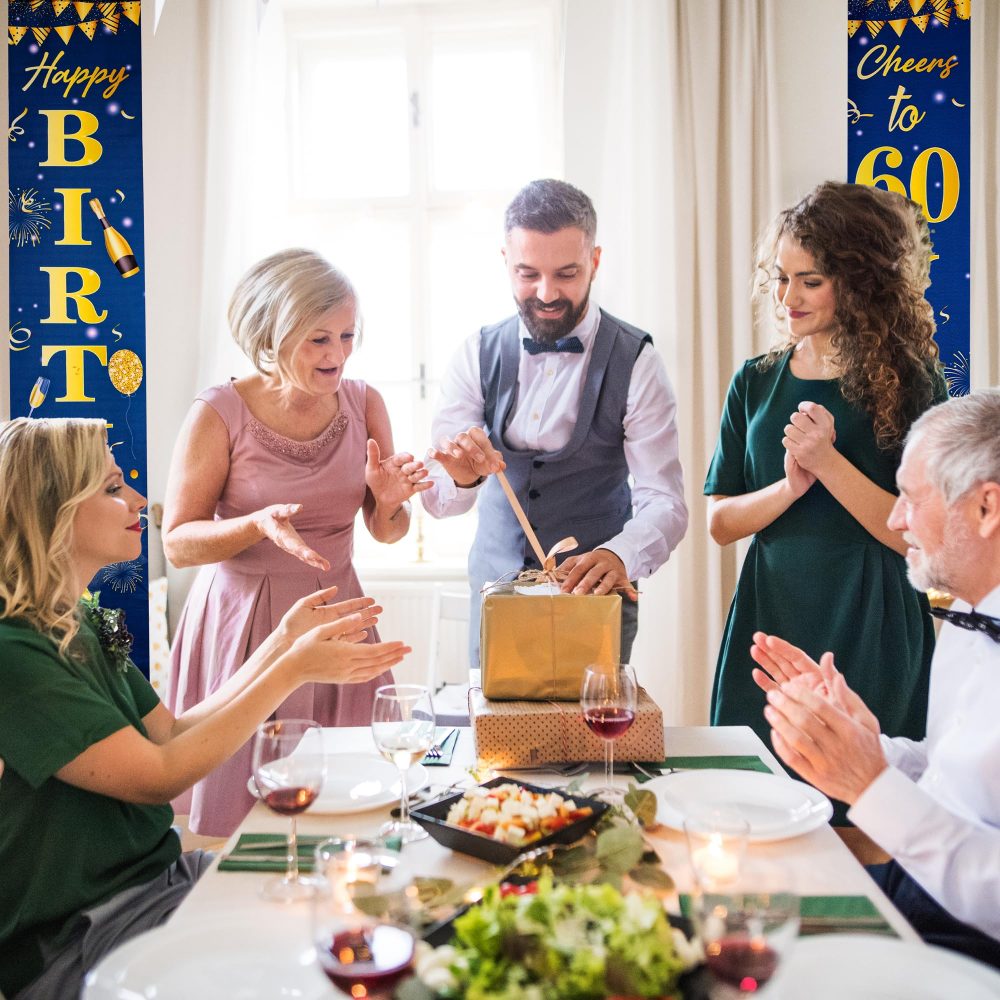 Happy 70th Birthday Door Banner Blue Gold 70th Birthday Party Decorations, 70th Birthday Door Decorations Porch Hanging Banner for Men 70 Year Old Indoor Outdoor Garden Blue Gold - Image 2