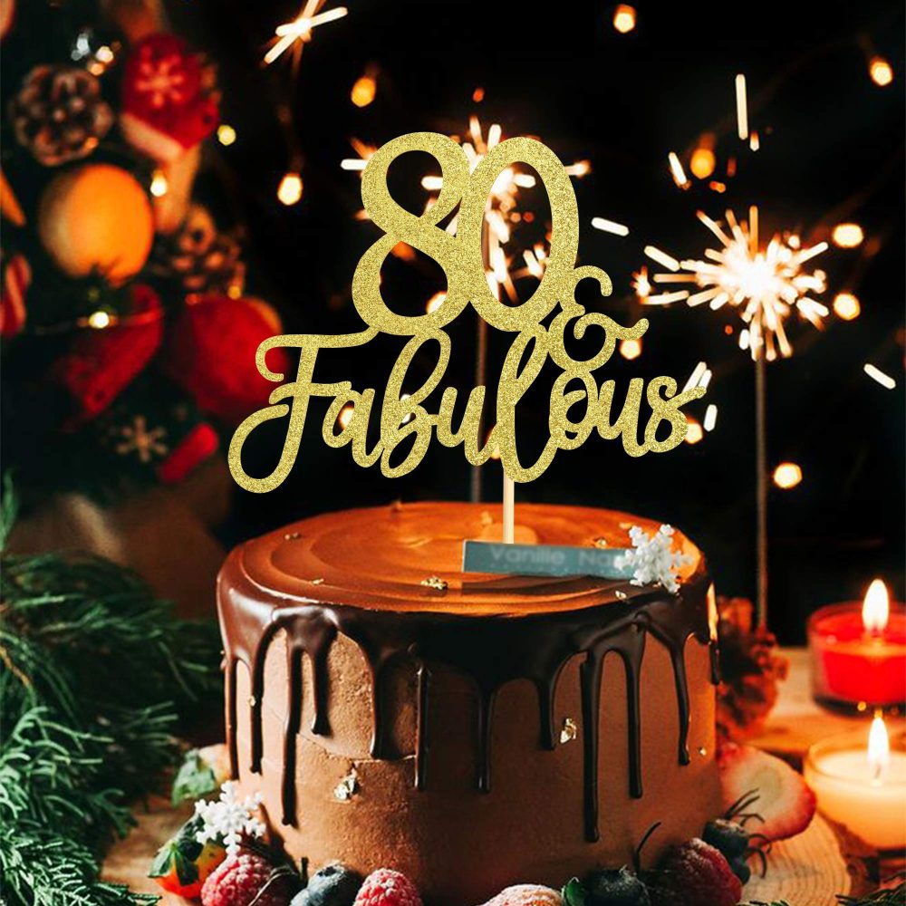 Blumomon 3 Pack 80 & Fabulous Cake Topper Gold Glitter Cheers to Happy 80th Birthday Cake Toppers Eighty and Fabulous Cake Pick Decorations for 80th Wedding Anniversary Birthday Party Supplies - Image 4