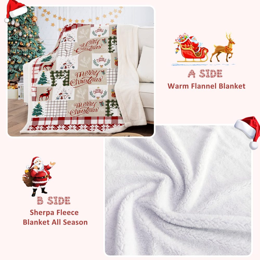 Christmas Throw Blanket Sherpa Christmas Santa Tree Deer Printed Rustic Blanket for Kids Teens Adults Soft Microfiber Blanket for Bed Couch 150 x 200cm - Image 4