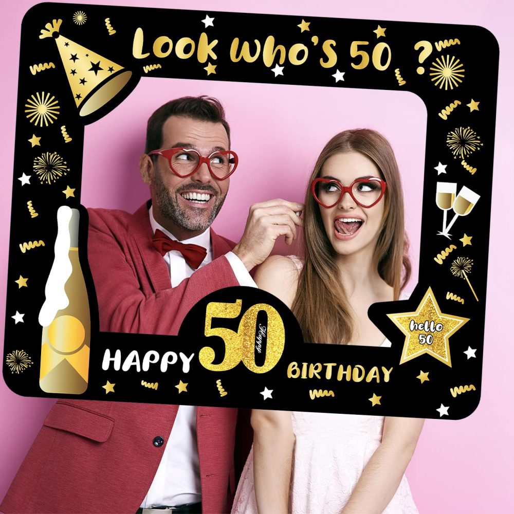 50th Black Gold Photo Booth Inflatable Selfie Frame,50th Birthday Party Photo Booth Props Giant Funny Black Gold Blow Up Picture Frame for 50th Men Women Birthday Gifts Party Favor Decoration Supplies - Image 5