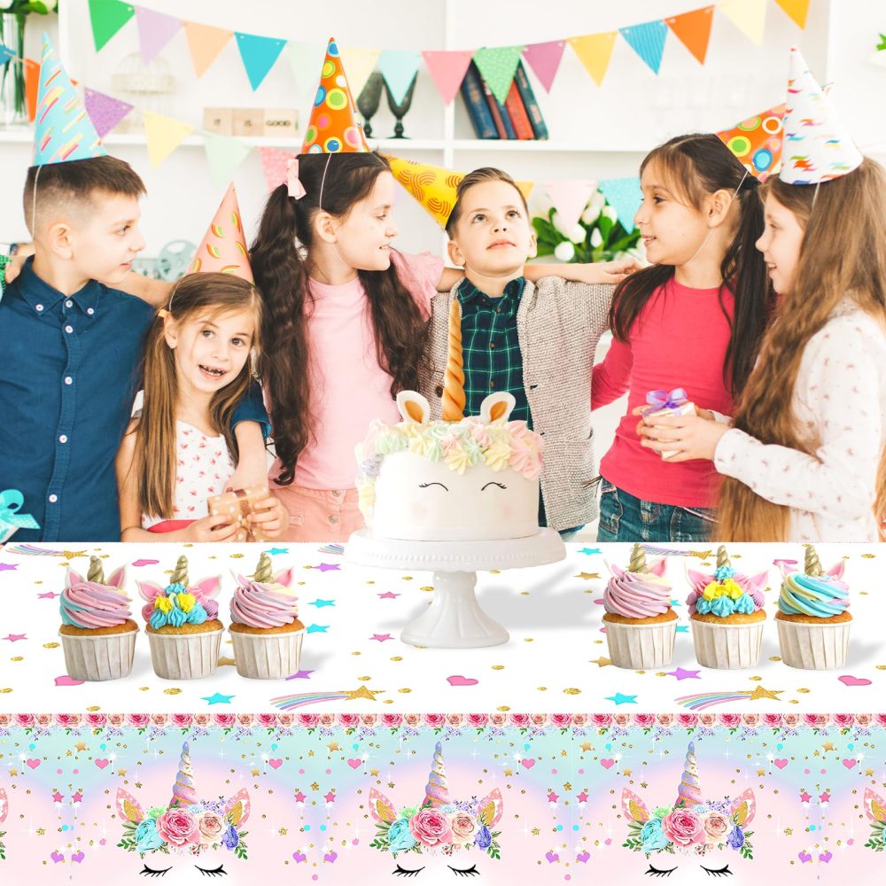 Frigg Unicorn Table Cloth Party, 3Pcs 220 * 130cm Unicorn Party Tablecloth, Party Supplies for Girls and Kids Birthday Party Unicorn Themed Table Decorations, Baby Shower Decorations - Image 2