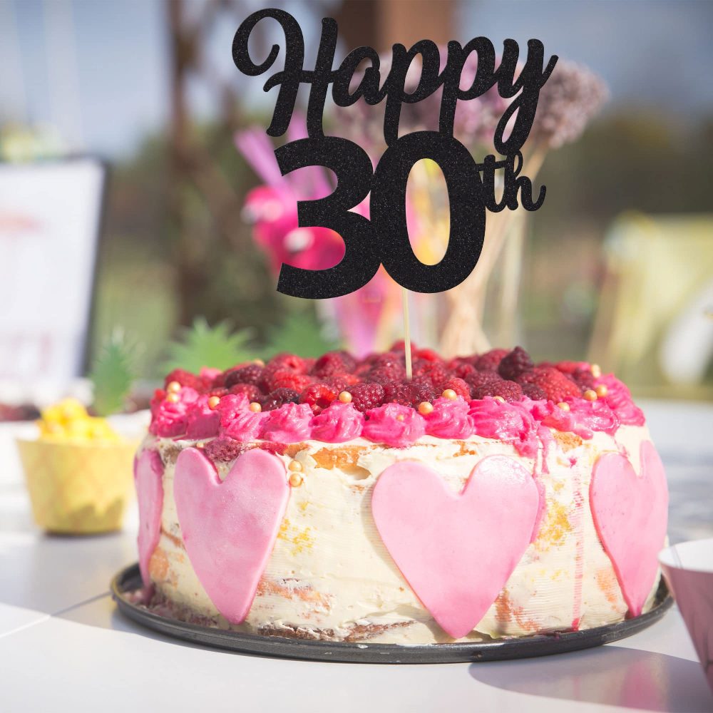 3Pcs Happy 30th Birthday Cake Toppers Black Glitter Number 30 Cake Dcorations Thirty Happy 30th Cake Pick Decorations for Cheers to 30 Years Old 30th Birthday Wedding Anniversary Party Supplies - Image 5