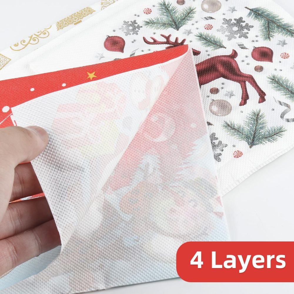 Yiran 20pcs Christmas Party Napkins,33x33CM Gold Christmas Tree Napkins, Cocktail Napkins Dinner Napkins Soft Paper Serviettes Napkins Disposable Party Tableware for Christmas Eva Party Decorations - Image 5