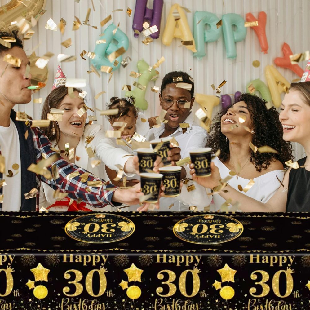 53Pcs Black Gold 70th Birthday Party Tableware Decorations,70th Birthday Table Cloth Plates and Napkins Cups Sets for Women Him Men Birthday Table Decor for 70th Birthday Gifts Dinnerware - Image 3