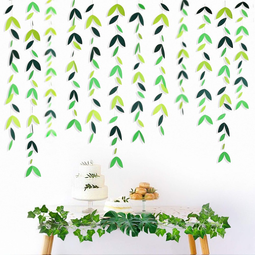 PinkBlume 52 Fts Spring Theme Green Leaf Garland Theme Party Decorations Kit Paper Hanging Leaves Streamer Banner for Birthday Baby Shower Wedding Engagement Bridal Shower Showcase Holiday (4 Packs) - Image 3