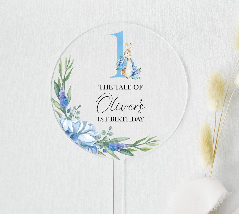 Peter Rabbit First Birthday Cake Topper | Personalised Acrylic 1st Birthday Party Decor (10cm, Flopsy Bunny - Clear Acrylic) - Image 5