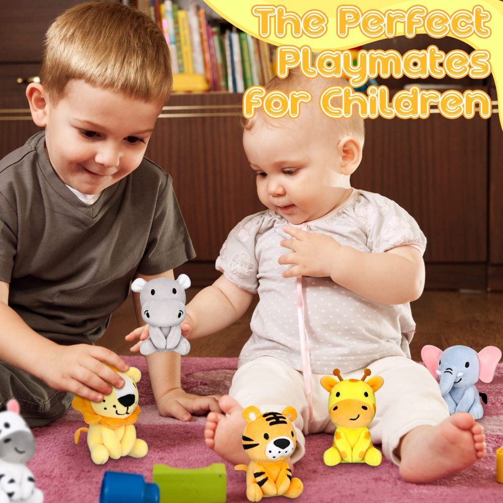 6 Pcs Christmas Mini Stuffed Forest Animals Jungle Animal Plush Toys Bulk 4 Inch Cute Plush Elephant Lion Giraffe for Baby Shower Birthday Stuffer Animal Themed Party Decoration - Image 2