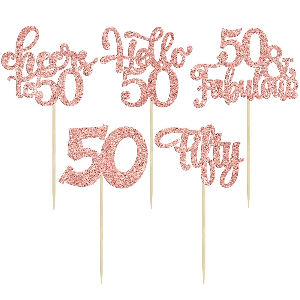 30Pcs Happy 50th Birthday Cupcake Toppers Rose Gold Glitter Fifty Cheers to 50 Years Old Birthday Cupcake Picks for 50th Birthday Anniversary Party Cake Decorations Supplies - Image 6