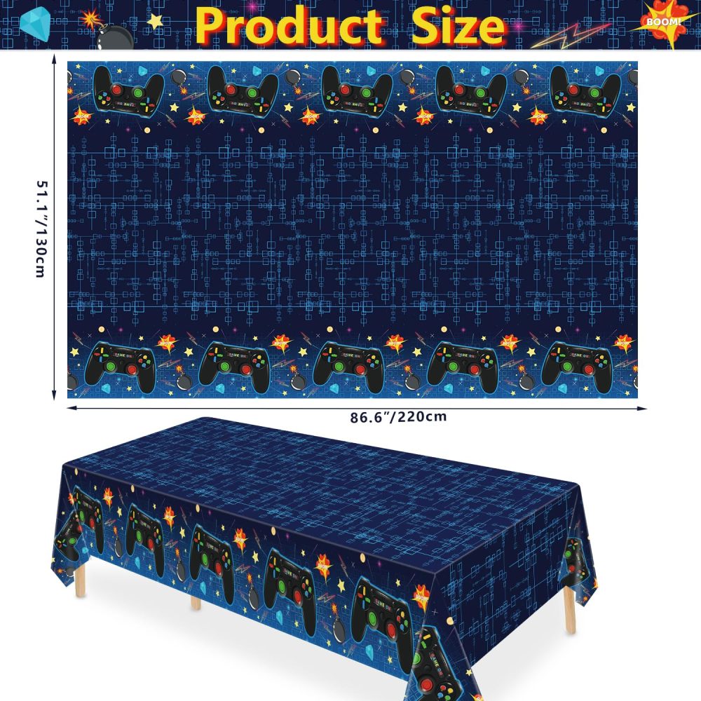4 Pack Video Game Tablecloth Video Game Birthday Decoration Gaming Birthday Party Supplies 86” x 51” Rectangle Plastic Game party Table Cover for Kids Boys Girls Video Game Party Decorations Favors - Image 8
